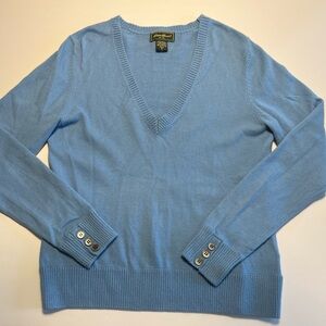 Vintage Eddie Bauer V Neck Sweater M Pullover Angora Blend Classic Blue